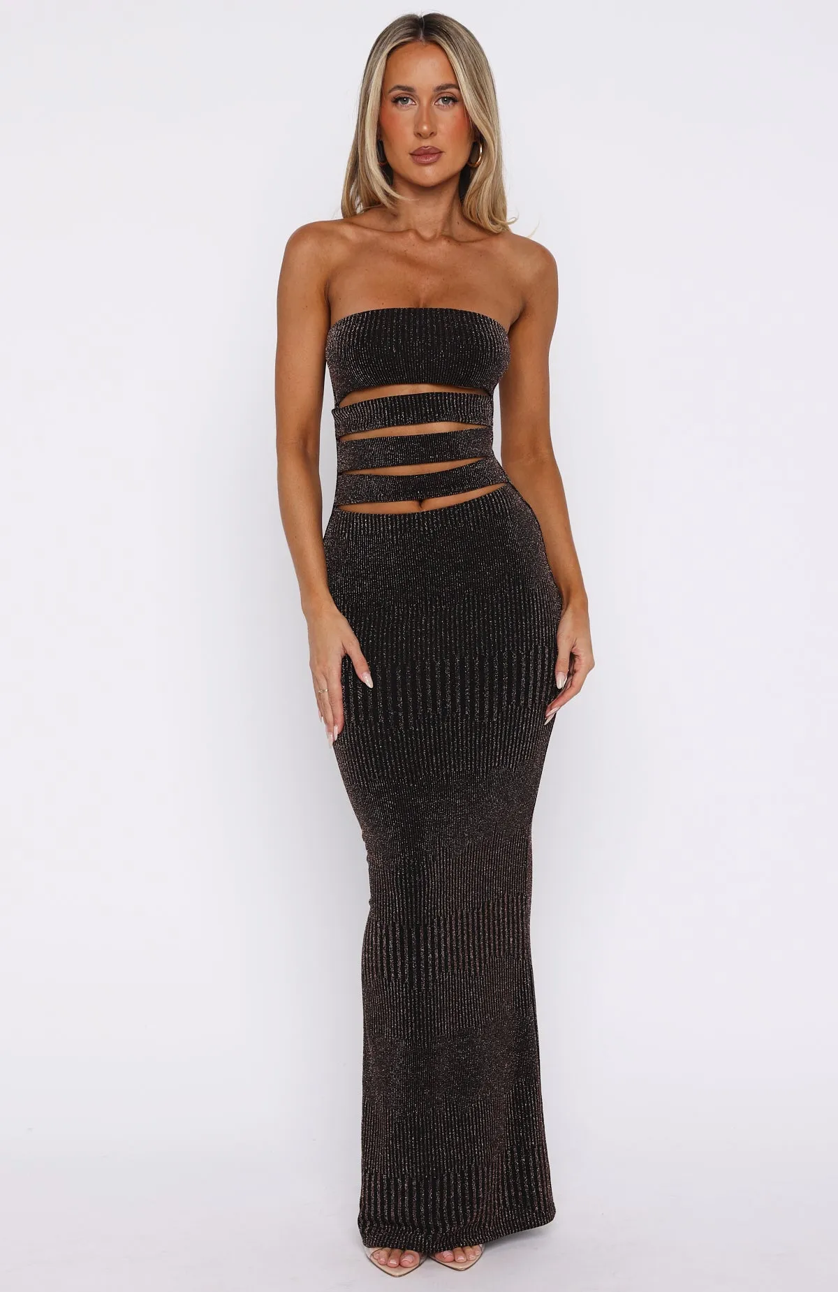 Warm Base Glitter Hustle Strapless Maxi Dress Black