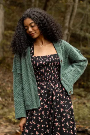 Pippa Forest Green Cable Knit Cardigan Sharp Edge