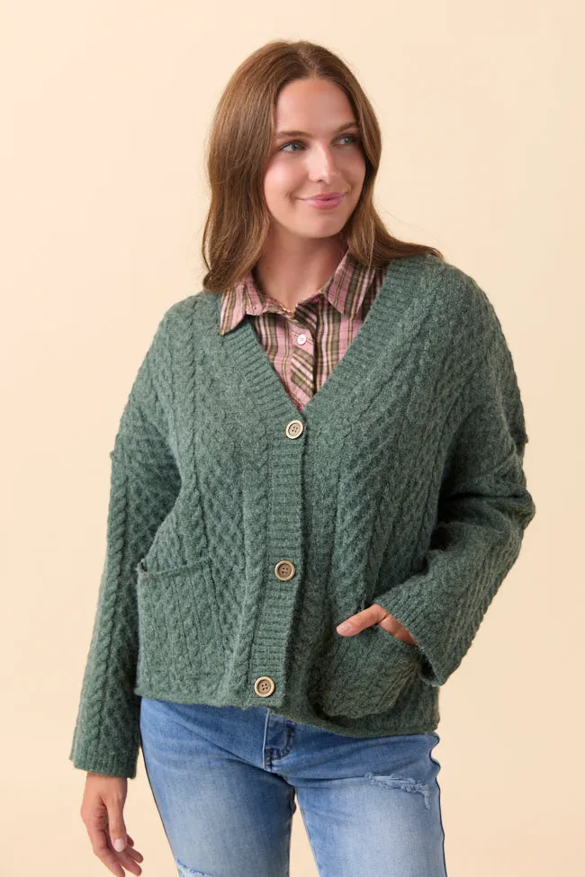 Date Vibe Pippa Forest Green Cable Knit Cardigan