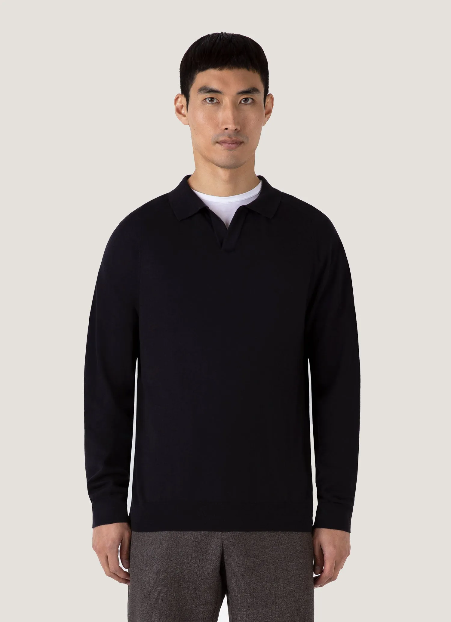 Men's Sea Island Cashmere Polo Shirt in Black Solid color purity Quick Drying