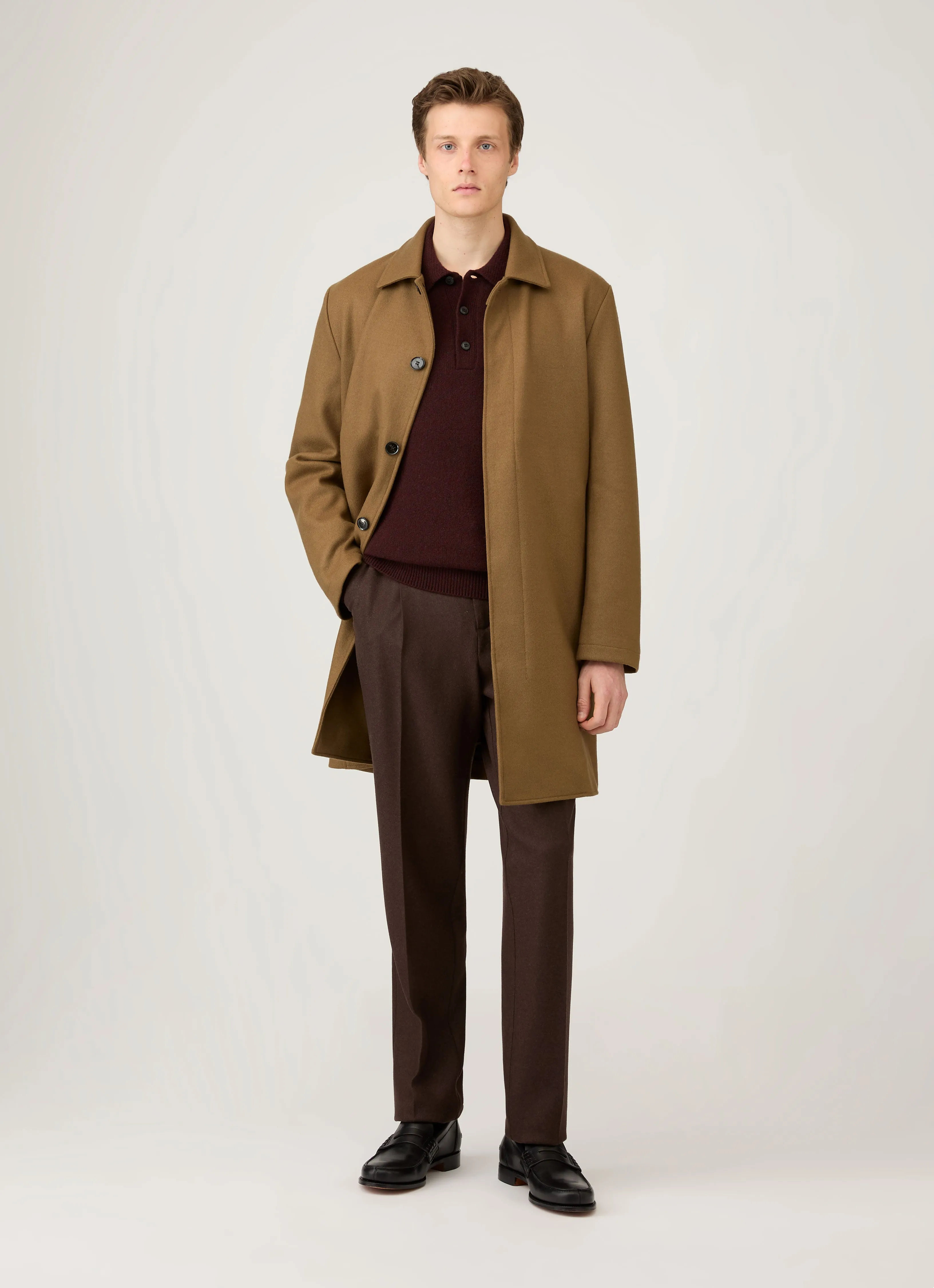 Layered Collar Structure Men's Lambswool Polo Shirt in Bakelite Twist