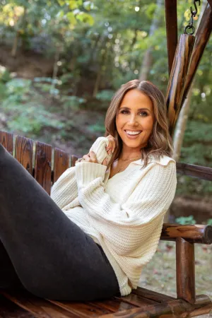 Glam Night Shine Fit Grace Ivory Notch Neck Pullover Sweater Emily Fauver X Pink Lily