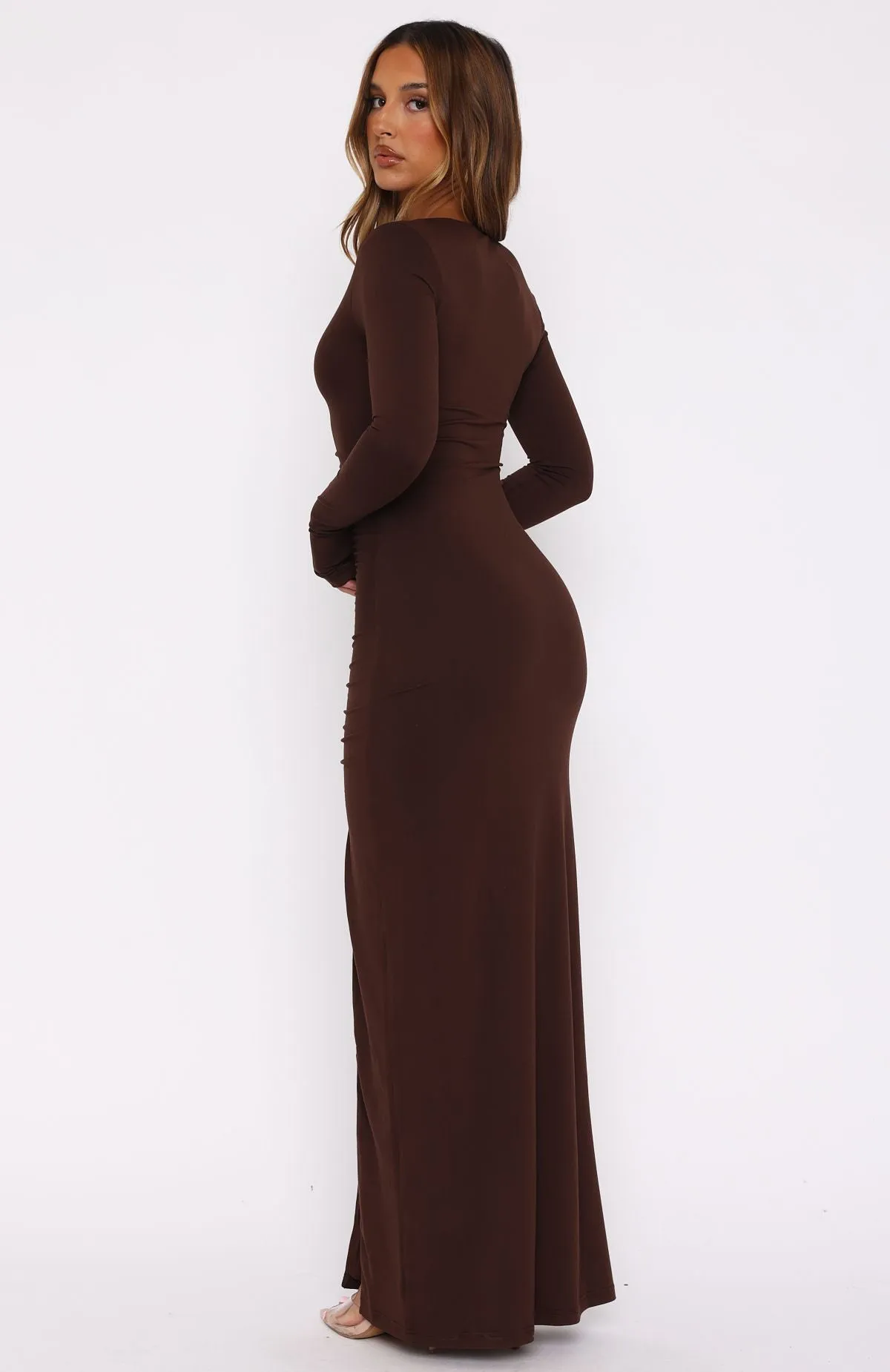 Cozy Wearable Perfect Waist Don't Check For Me Long Sleeve Maxi Dress Chocolate