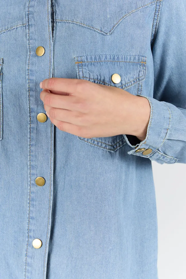 Gussied Up Yoke Detail Chambray Button Down Shirt BreathableLining