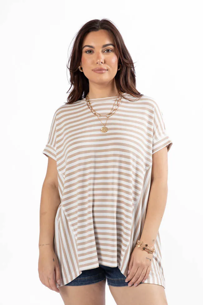 Had It All Beige and Ivory Oversized Stripe Tee Lift Mode AbrasionResistantFabric