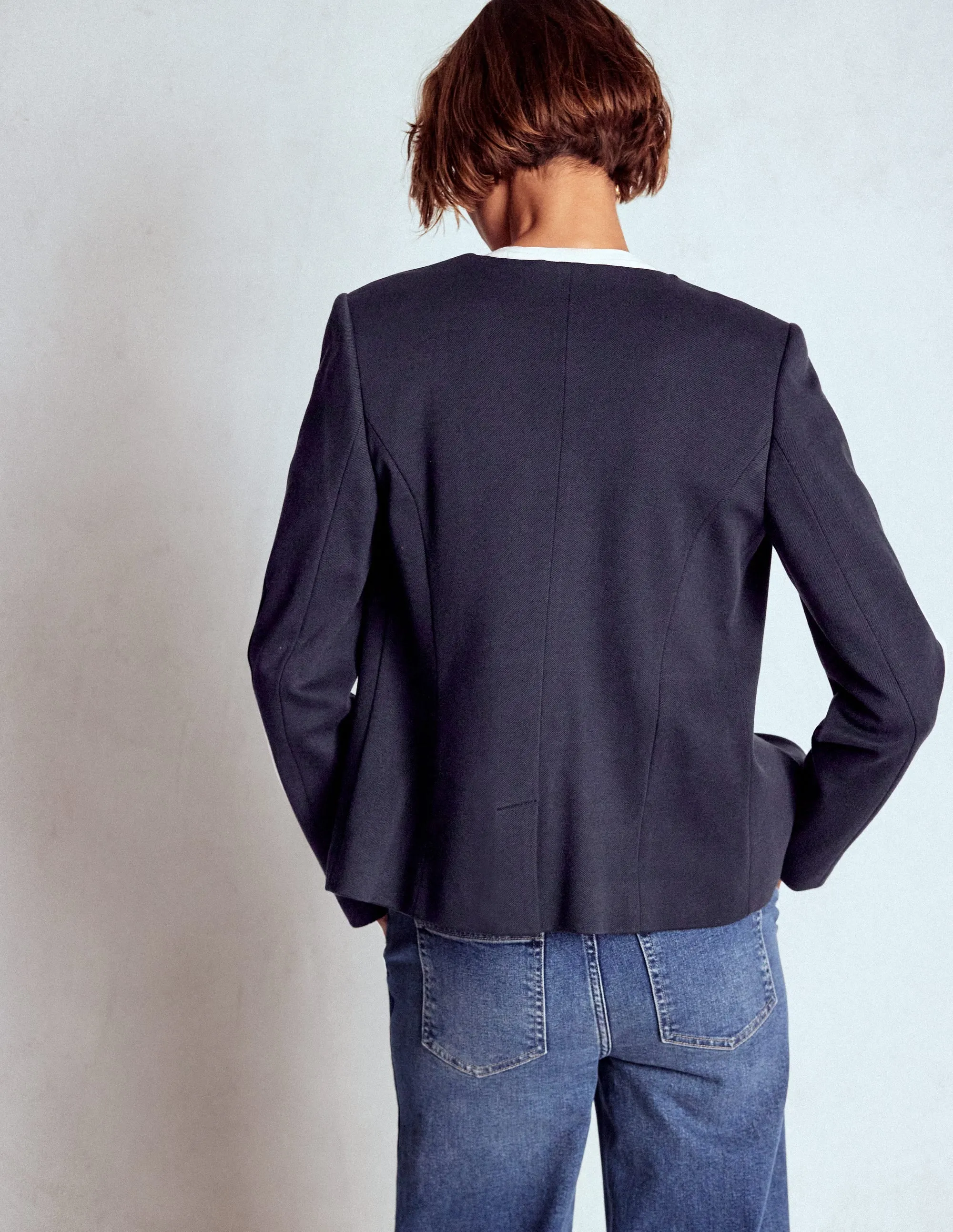 Hampstead Ponte Twill Blazer-Navy Layered Ventilation Panels Casual Style