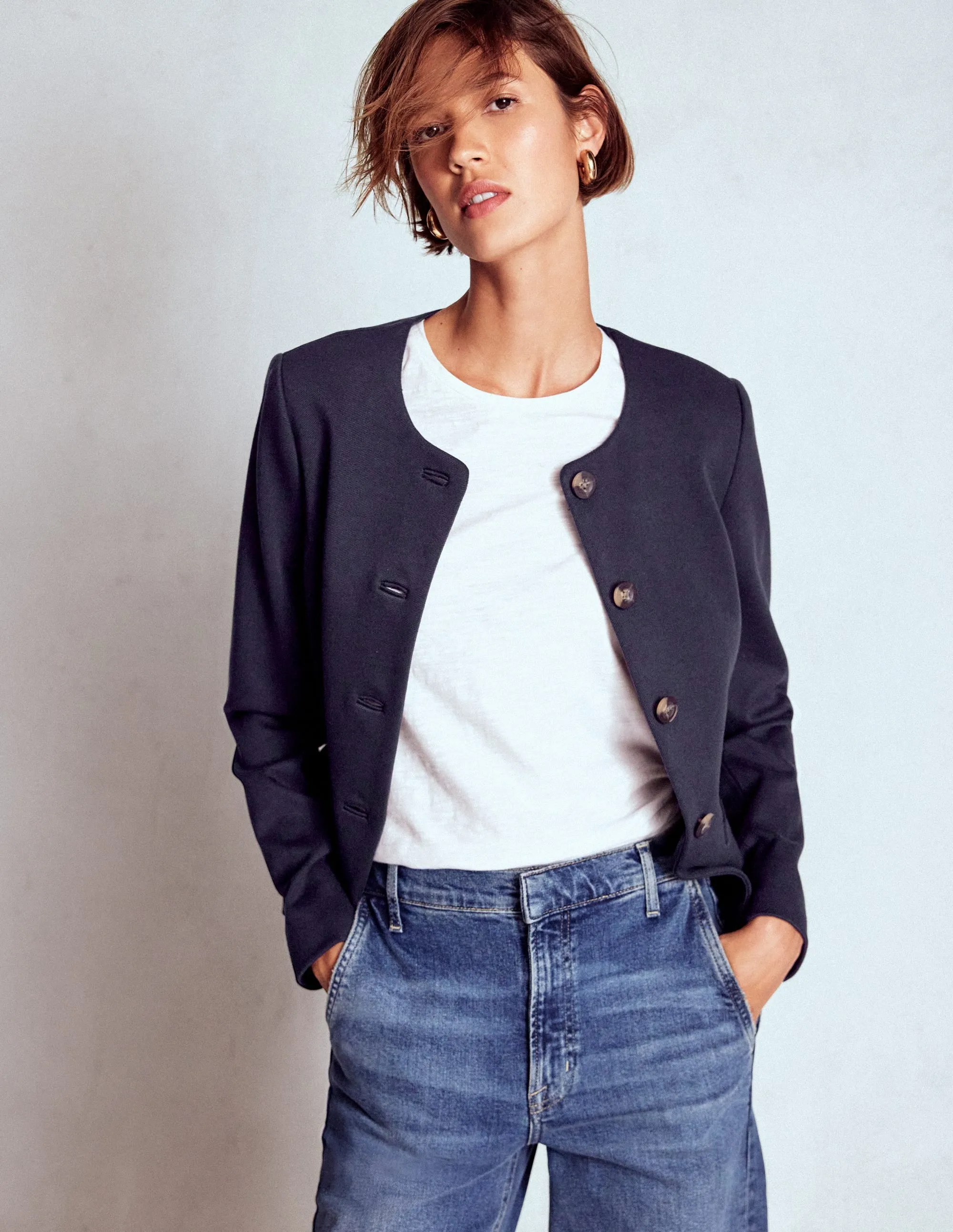 Hampstead Ponte Twill Blazer-Navy Neutral Fit Design Hidden Storage Compartments