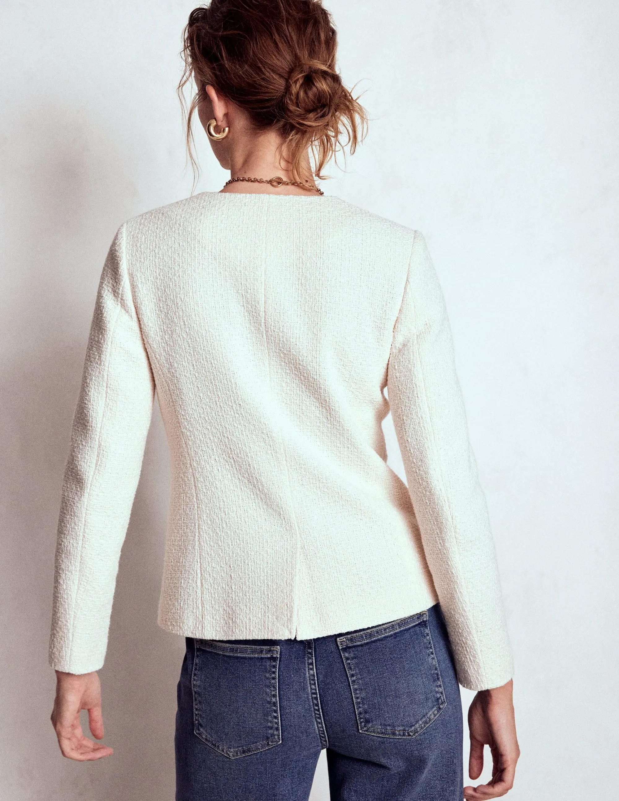 Hampstead Textured Blazer-Cream Texture Lightweight Design Leather Bits