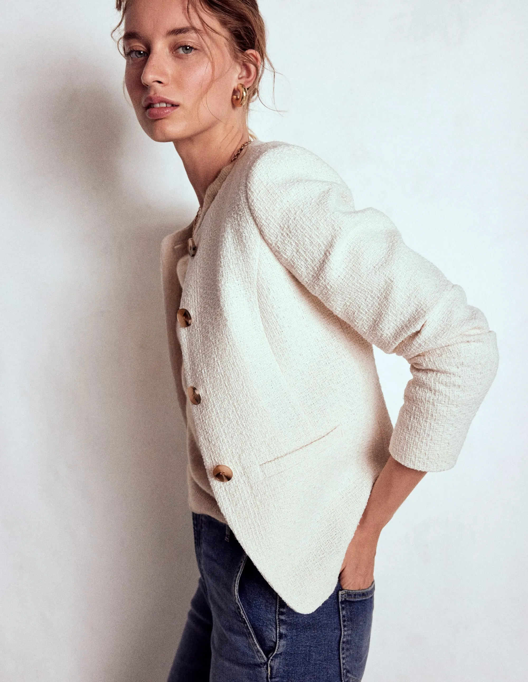 Hampstead Textured Blazer-Cream Texture Minimal Detail