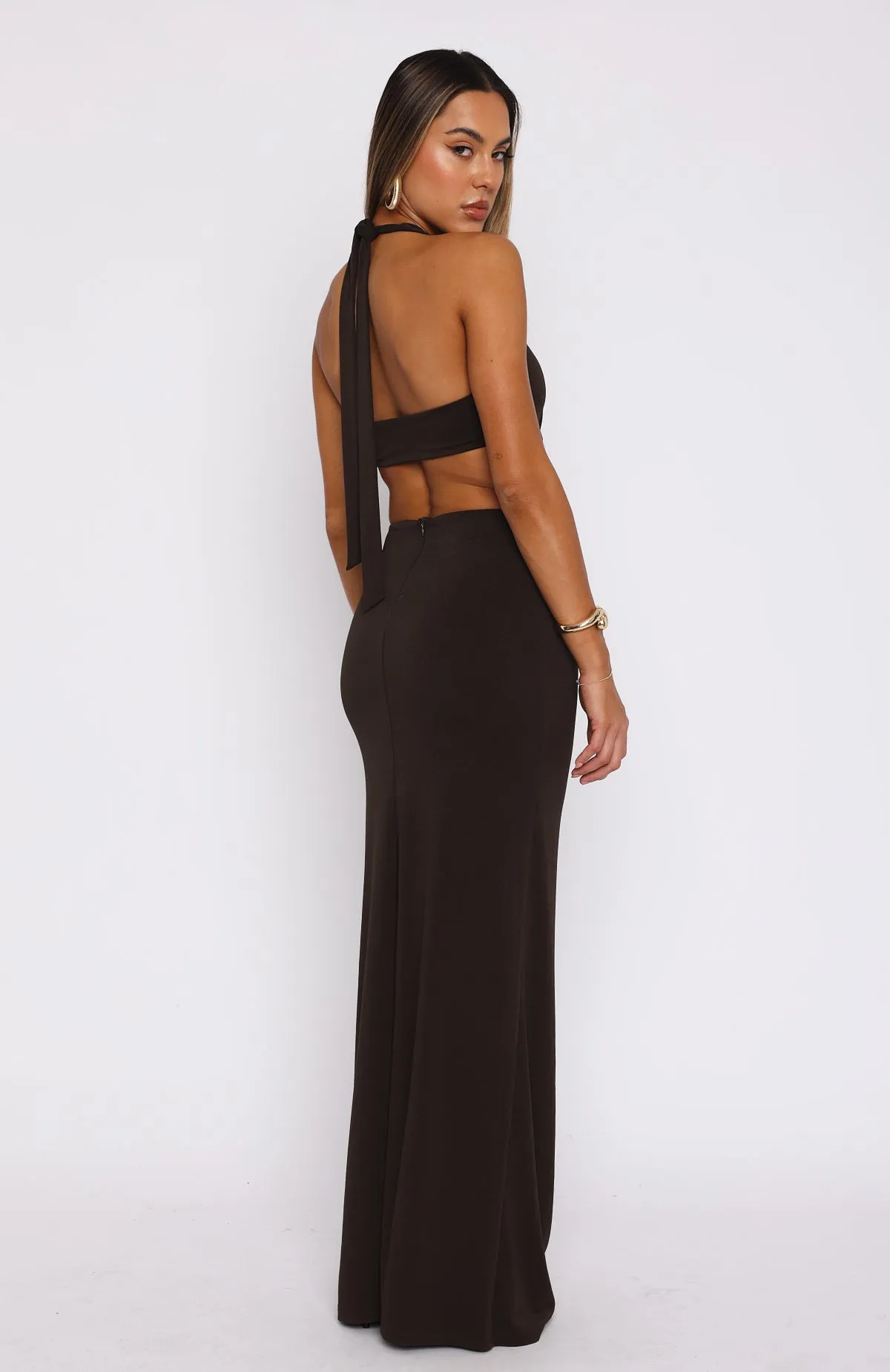 Haven't Met You Maxi Dress Chocolate MoistureWickingTechnology Flowy Texture