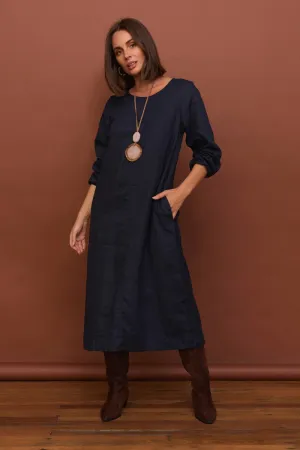 sweet moment Hazel Linen Midi Dress in Navy