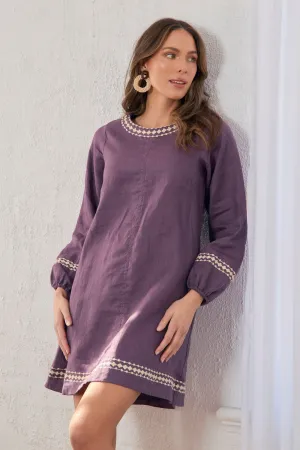 Flow Ready Hazel Linen Short Dress in Merlot Dream