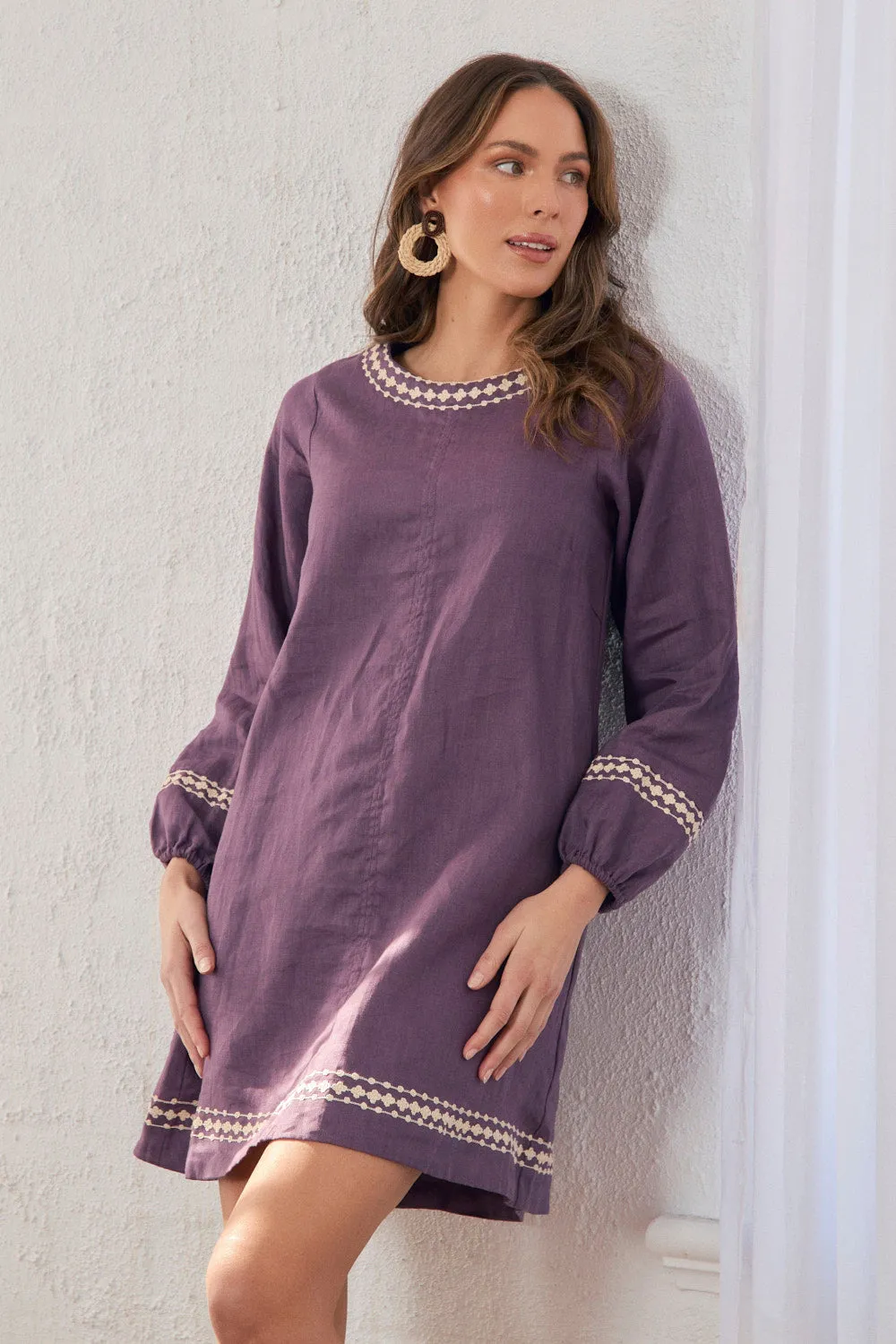 Flow Ready Hazel Linen Short Dress in Merlot Dream