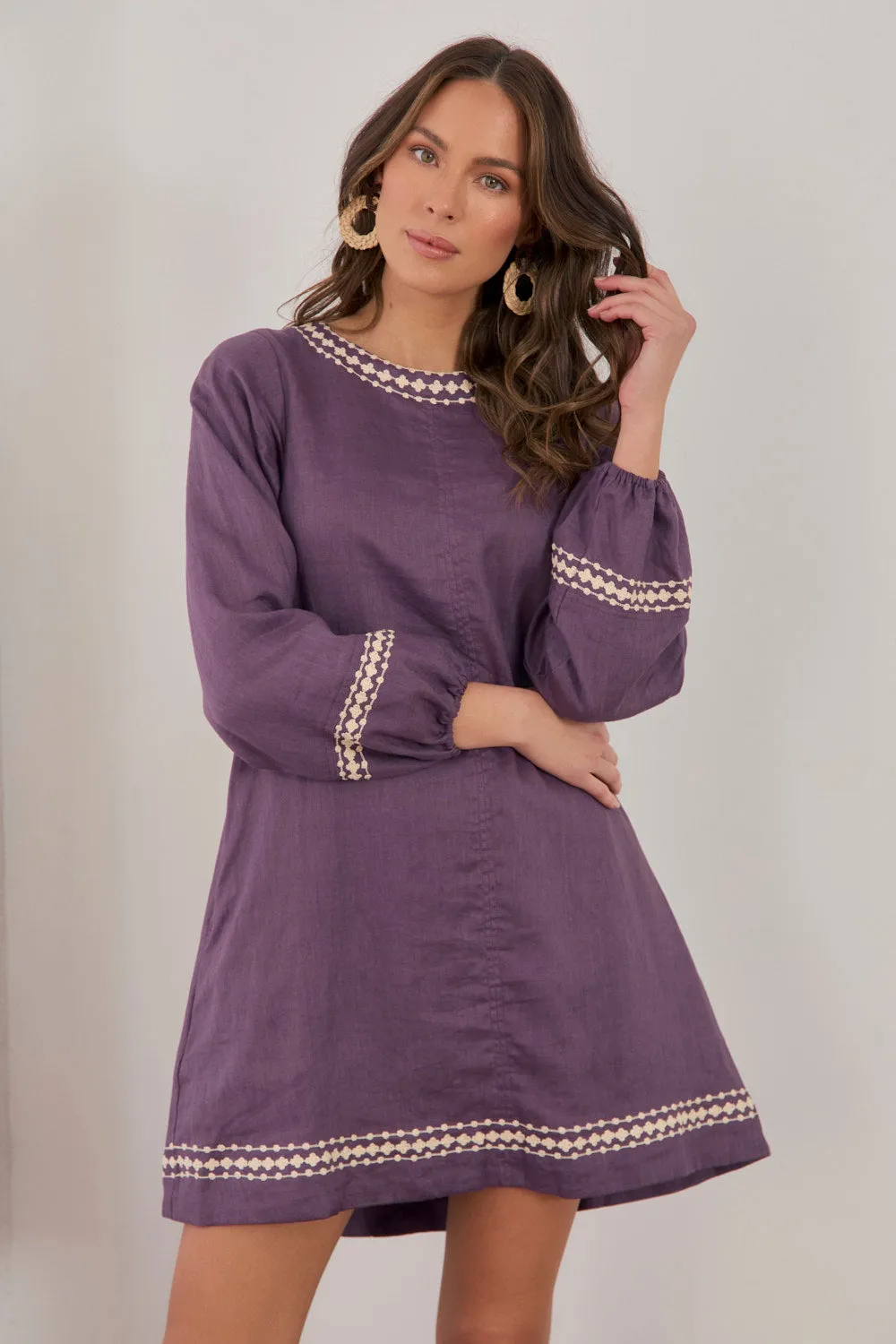 Event Glow Layering Fit Hazel Linen Short Dress in Merlot Dream