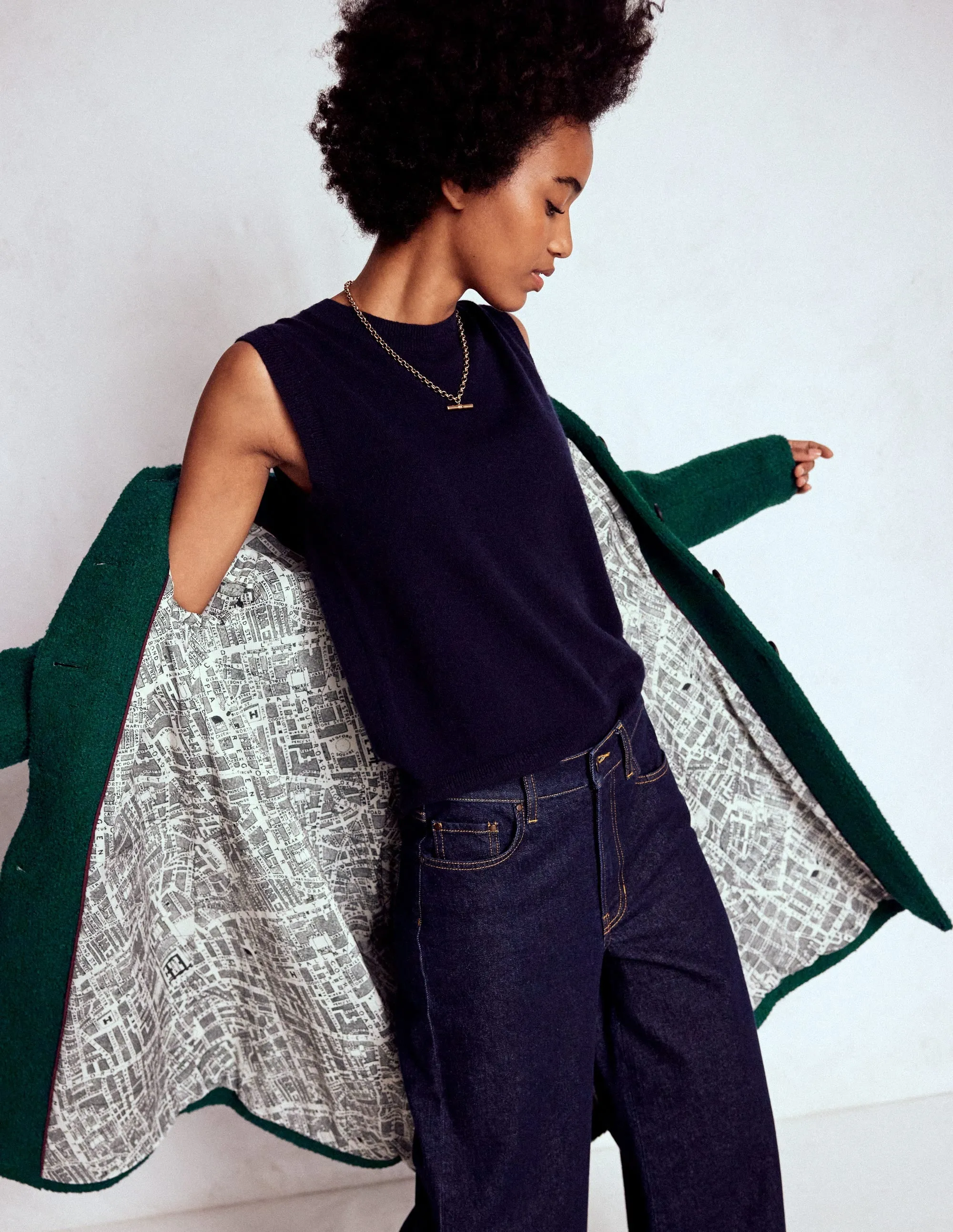 Hidden Pocket System Edinburgh Wool Coat-Emerald Night