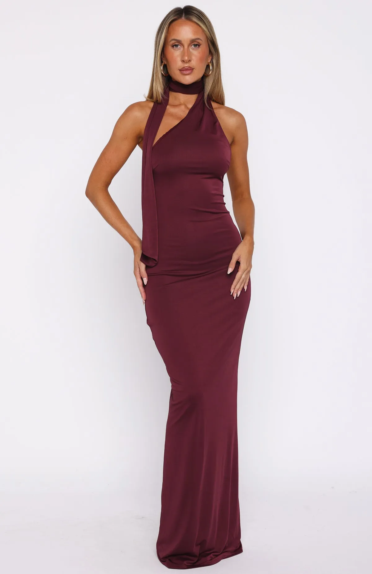 Sugar High Maxi Dress Burgundy Seasonal Must-Have Fold-Over-Detail