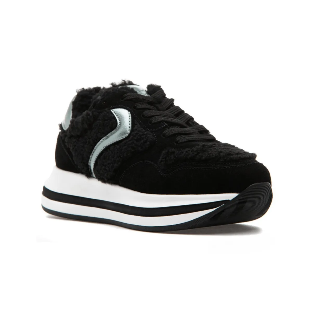 Style Tour Voile Blanche Women's Melany Fur Black Suede/Black Fur/Pewter