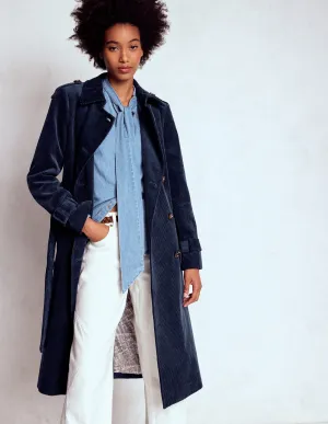 Light Weight Cheltenham Cord Trench Coat-Navy