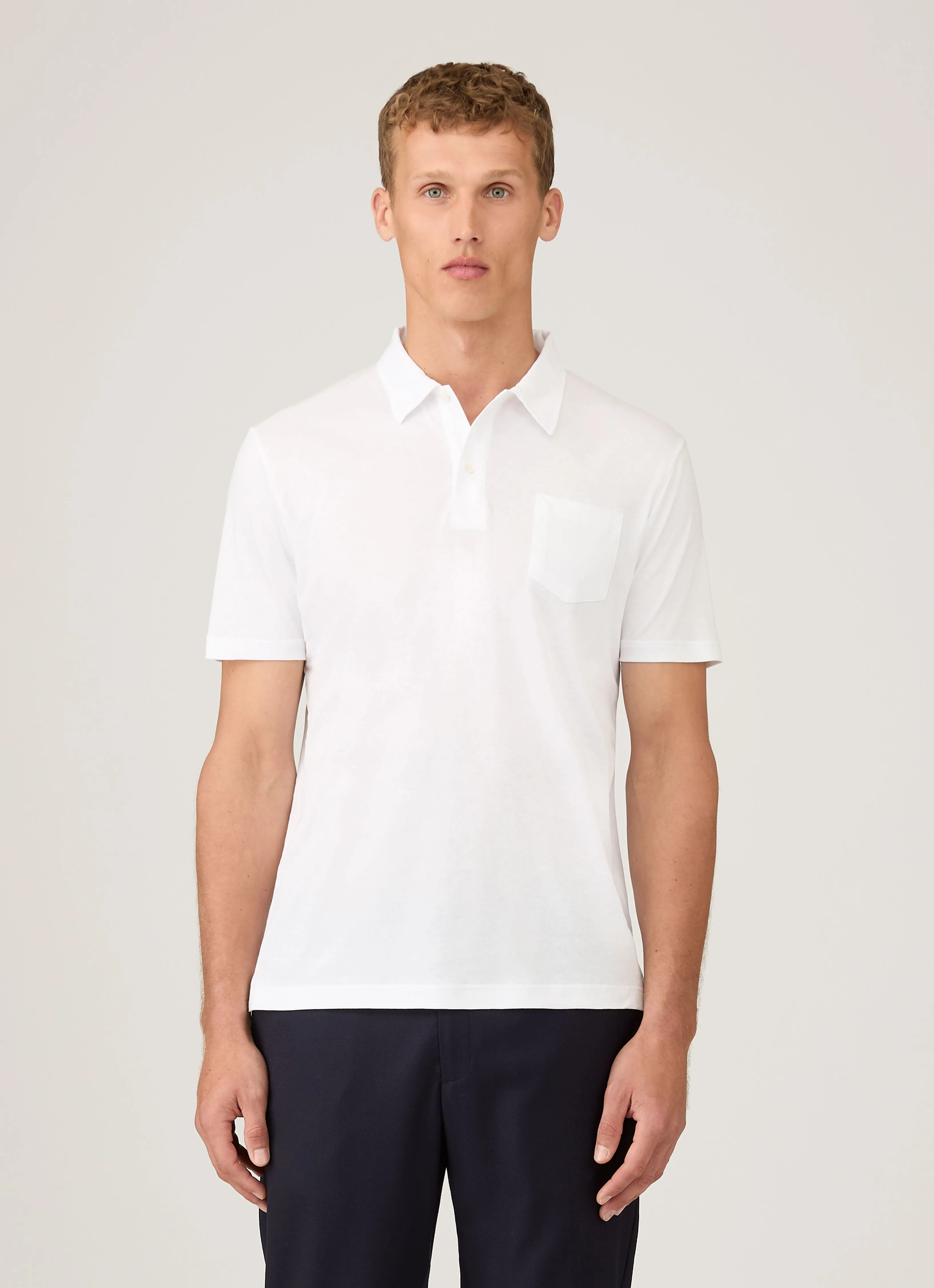 Men's Sea Island Cotton Jersey Polo Shirt in White Soft Fit Wear