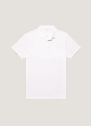 Men's Sea Island Cotton Jersey Polo Shirt in White Casual Performance Easy Fit
