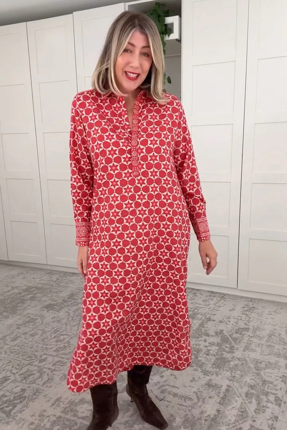 Cozy Touch Ella Long Sleeve Collared Dress in Lunar Eclipse