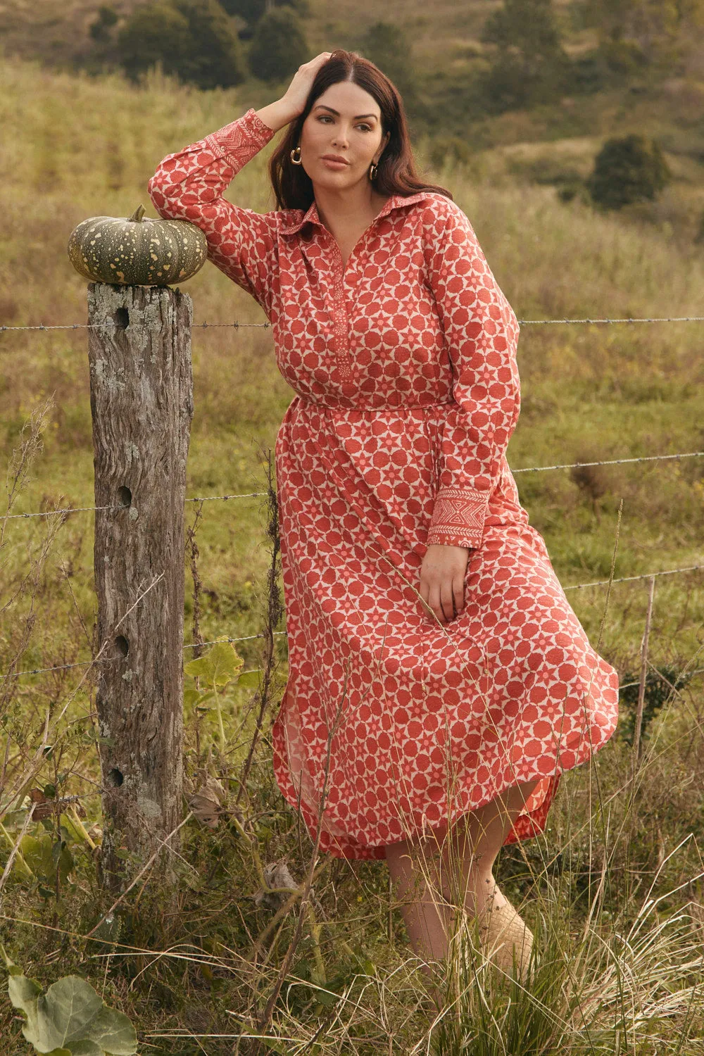 Ella Long Sleeve Collared Dress in Lunar Eclipse Subtle tone