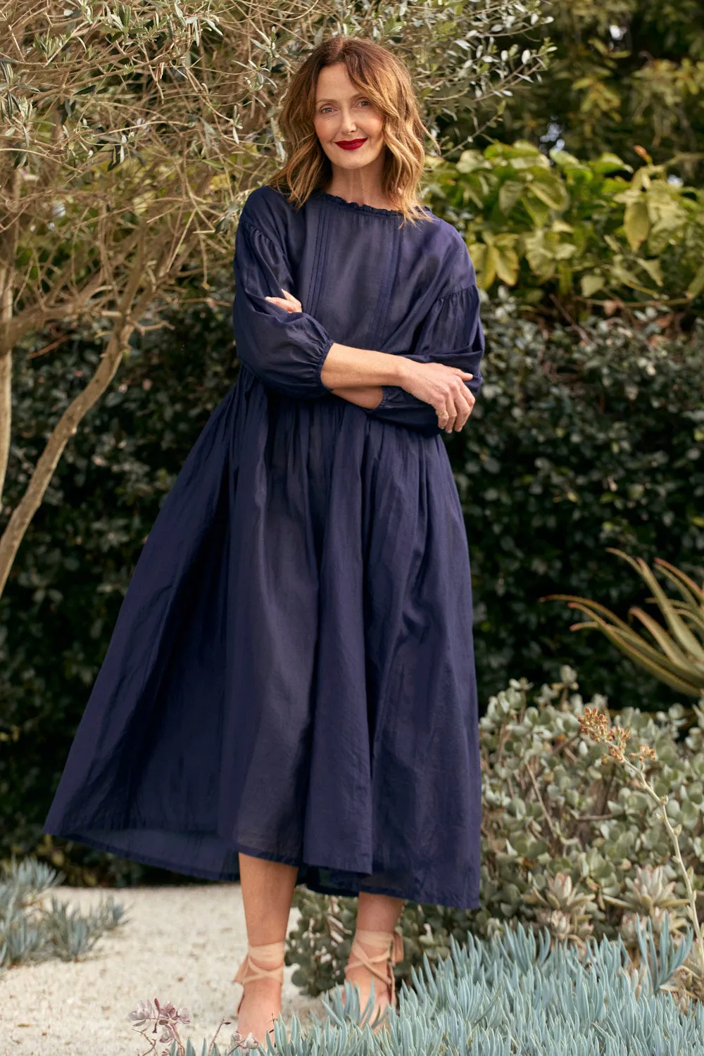 Coco Cotton Silk Dress in Navy skin friendly