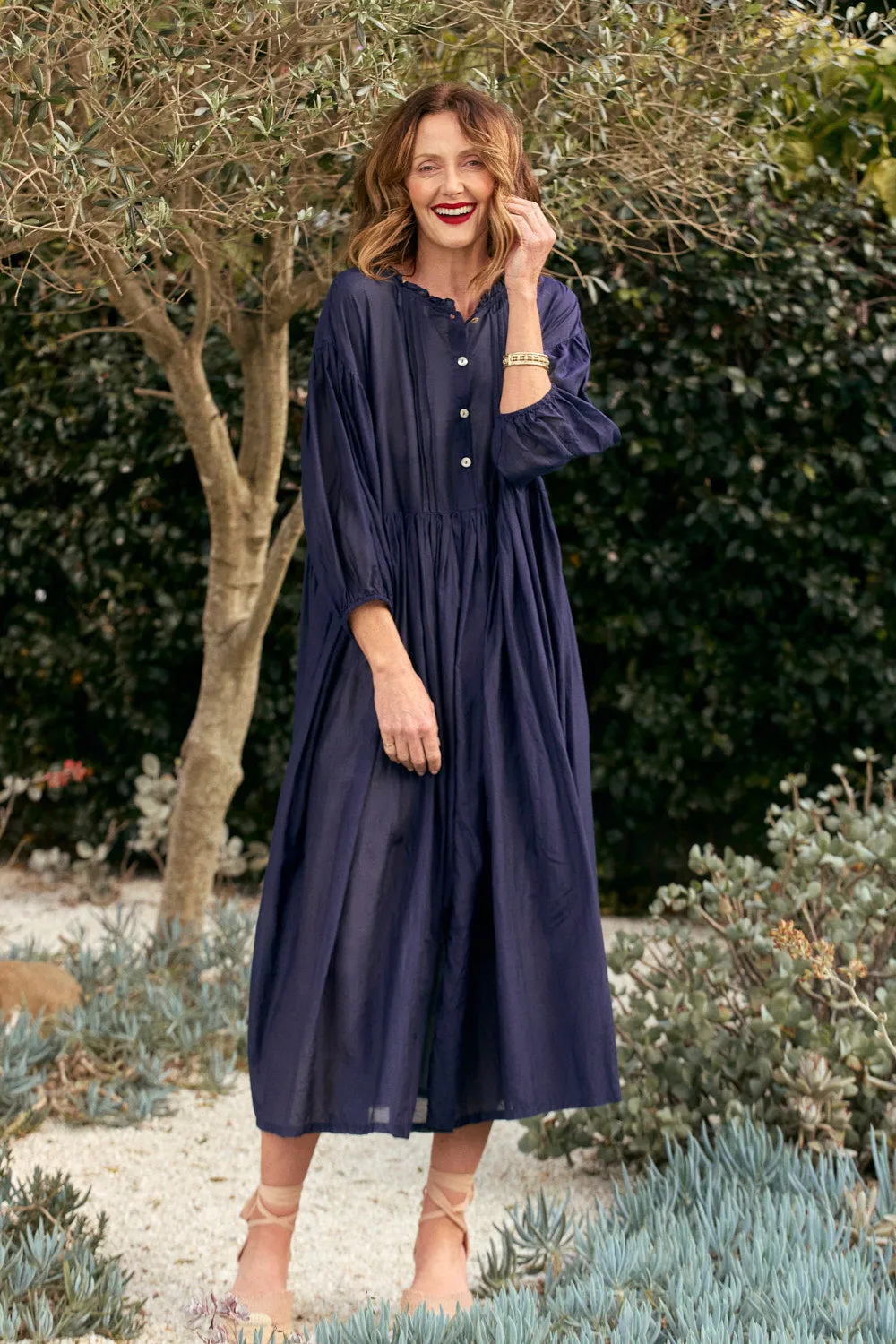 Coco Cotton Silk Dress in Navy Formal Style Color Glow