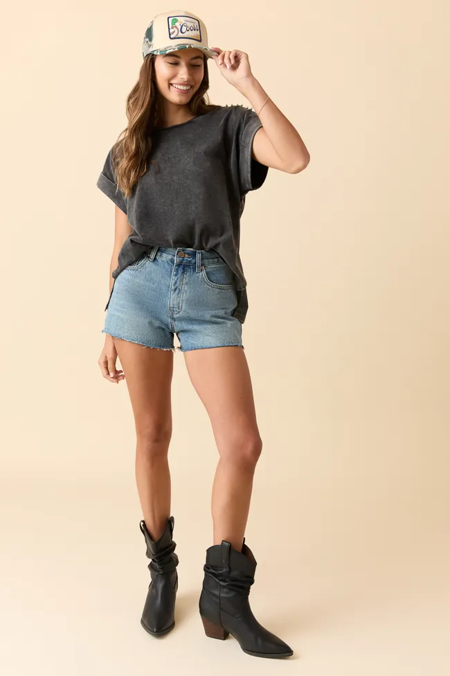 Kamryn Studded Short Sleeve Black Acid Wash Tee Cyber Core Star Fit