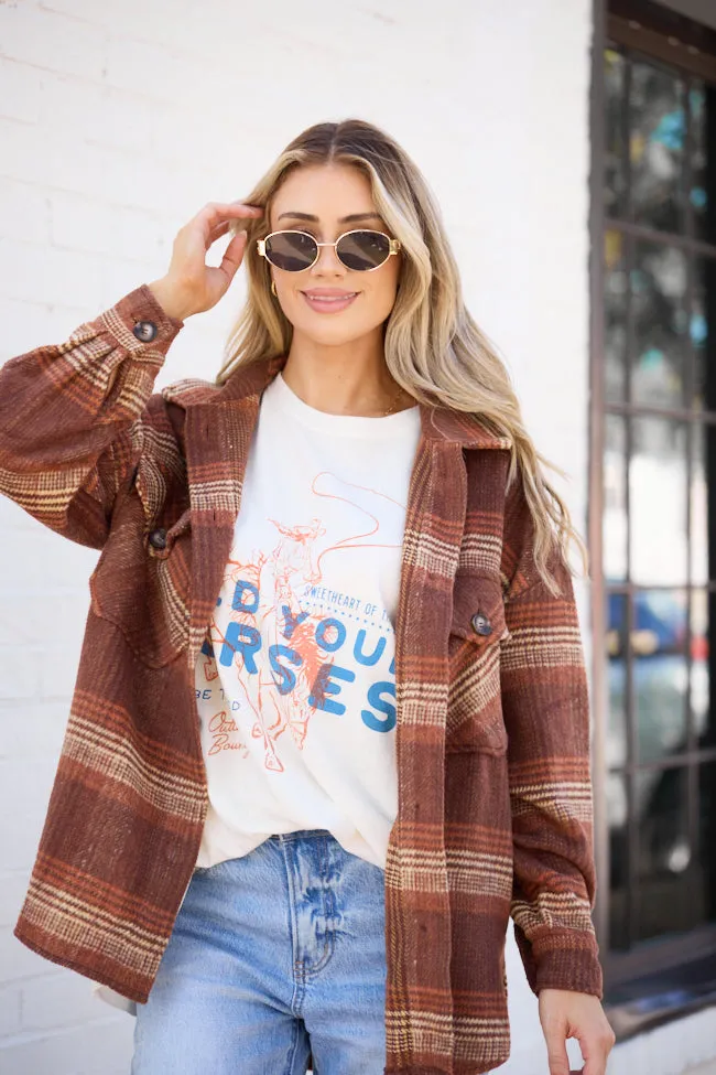 Shayla Brown and Taupe Flannel Shacket Stylish Scarf ButterySoftTexture