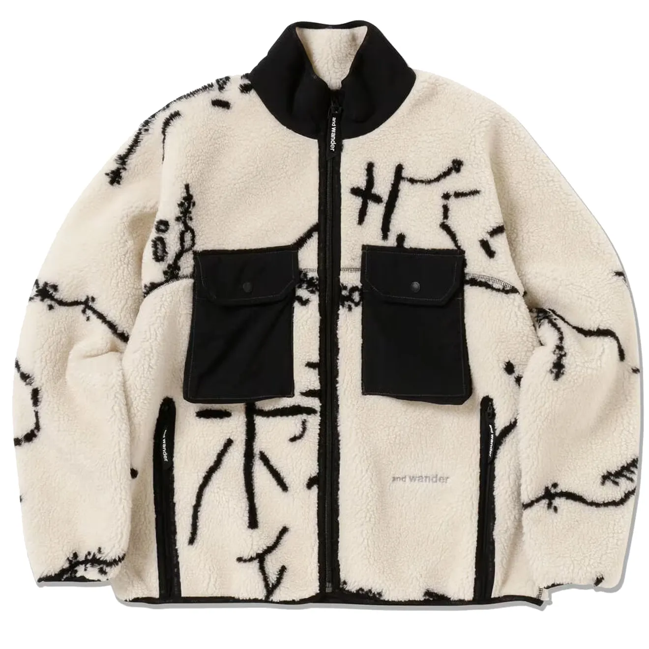 And Wander Womens Daijiro Ohara Map Key Boa Jacket Off White Holiday Ready