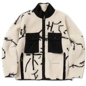 And Wander Womens Daijiro Ohara Map Key Boa Jacket Off White Holiday Ready