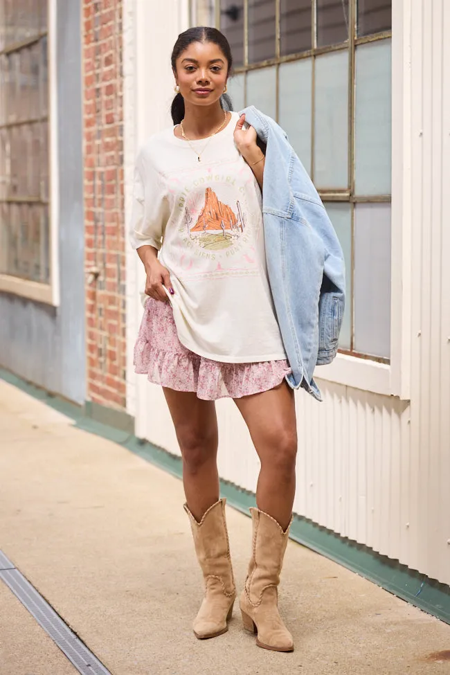 Hippie Cowgirl Club Off White Oversized Graphic Tee RollUp Sleeves