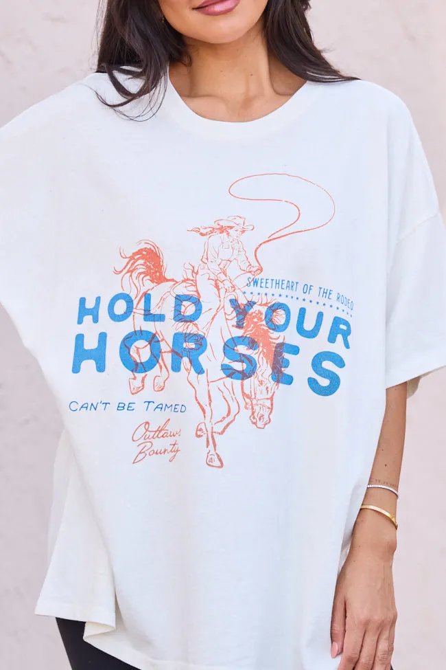 AbrasiveReinforcedZones Hold Your Horses Off White Oversized Graphic Tee