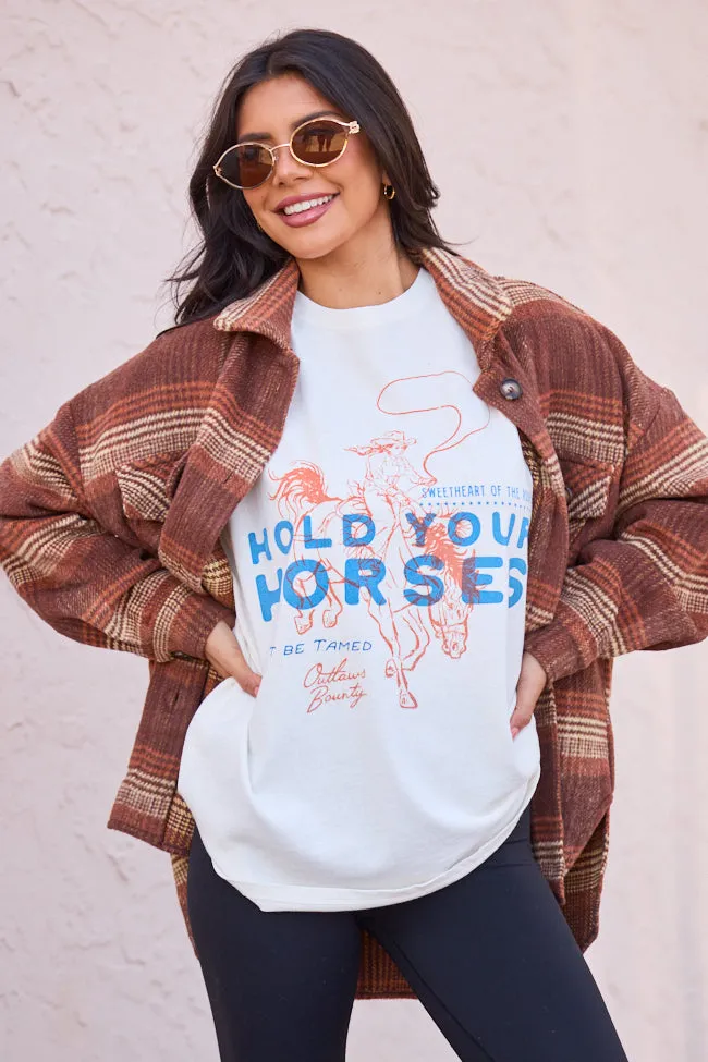 Hold Your Horses Off White Oversized Graphic Tee Casual Footwear Sheer Glow