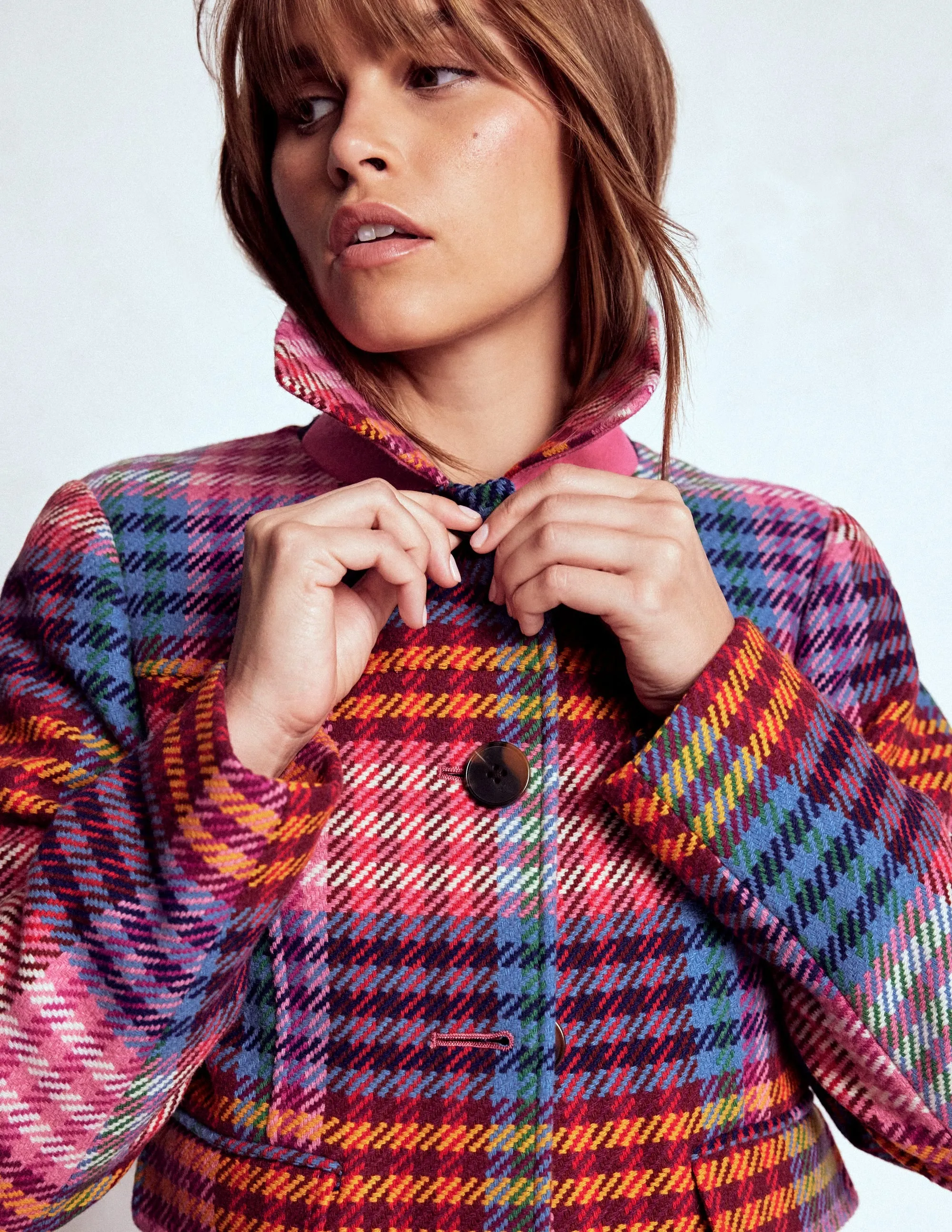 St Albans Coat-Rainbow Blanket Multi Gingham Lined Pockets Active Daily Wear
