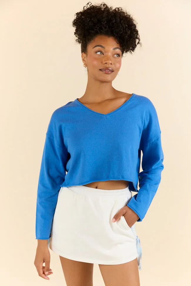 StaticFree Material No Bad Days Blue Drop Shoulder V-Neck Pullover SALE