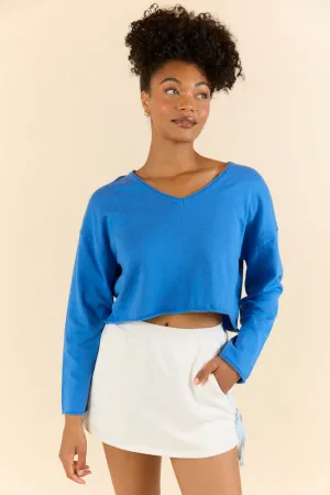 StaticFree Material No Bad Days Blue Drop Shoulder V-Neck Pullover SALE
