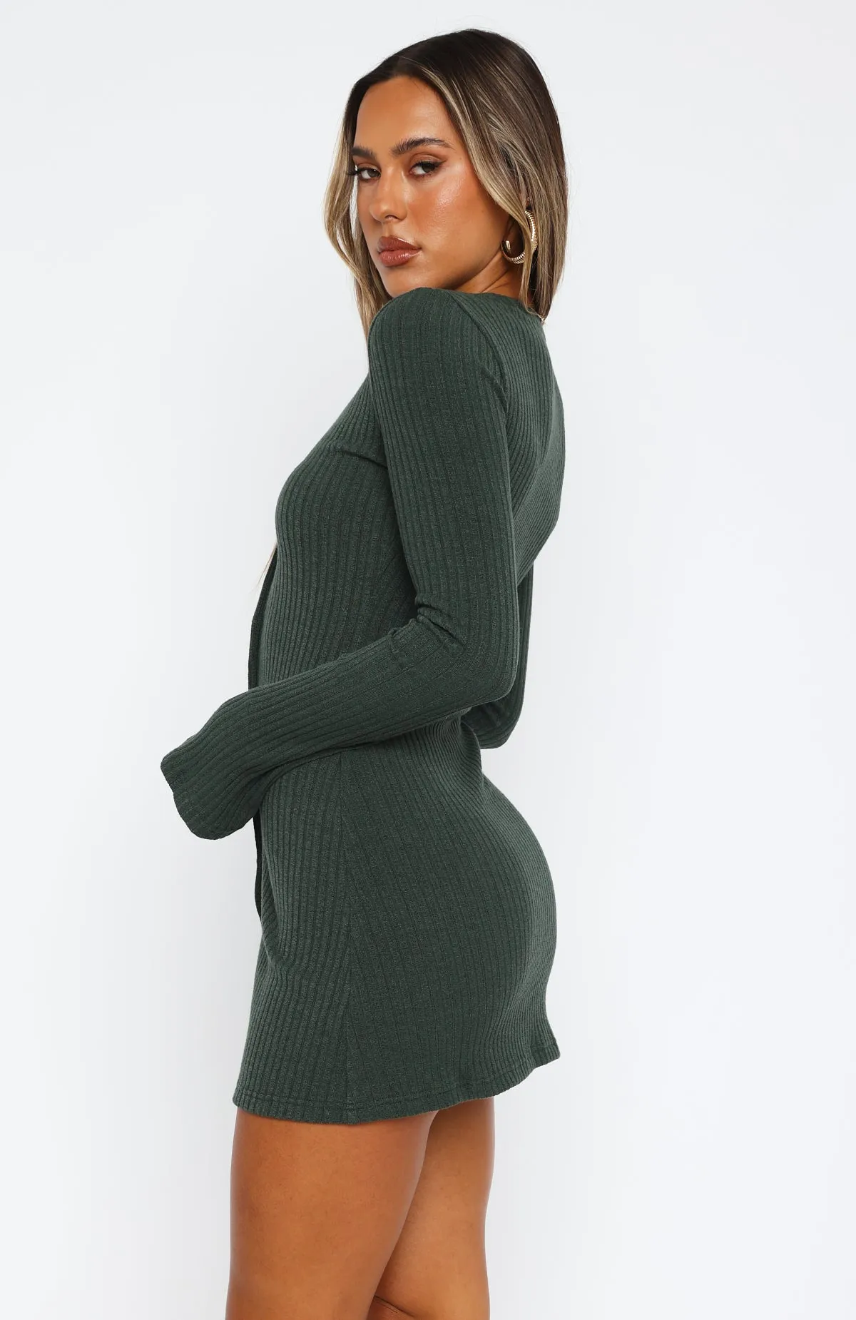Travel Edge Live In The Moment Long Sleeve Mini Dress Dark Green