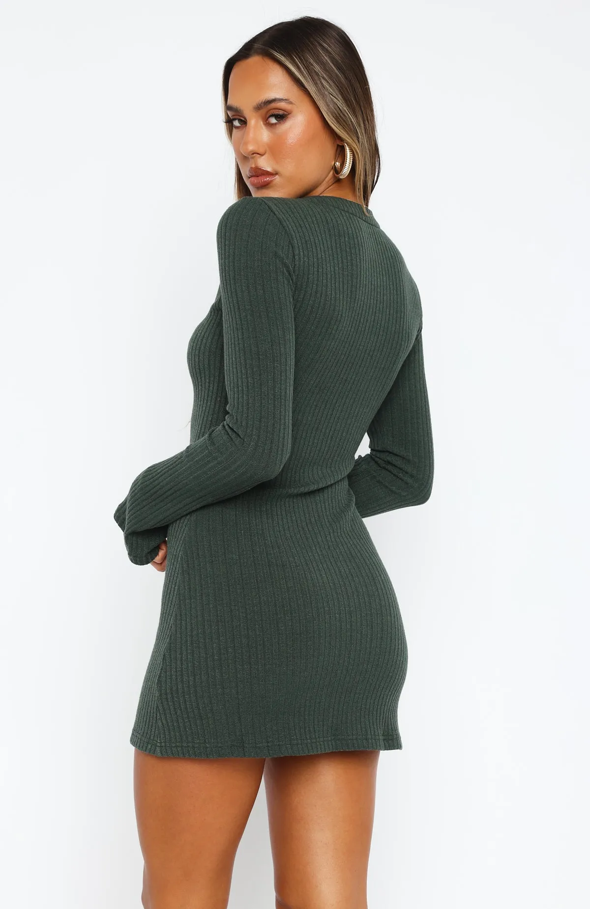 Quick Elegance Live In The Moment Long Sleeve Mini Dress Dark Green