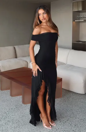 Icon In Motion Strapless Maxi Dress Black Shine Dressy Mature Glam