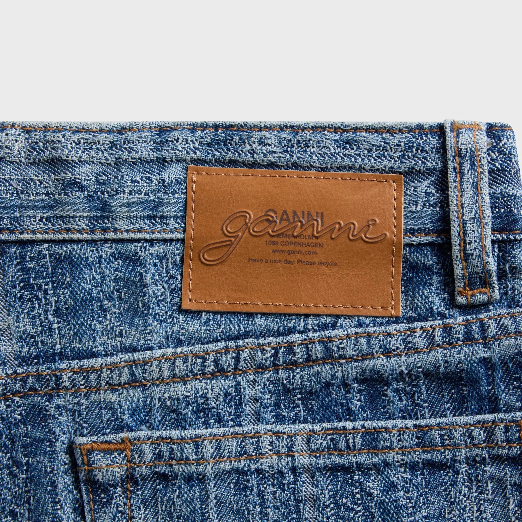 Neutral Look Flattering Waist Ganni Structured Denim Double Fly Baggy Jeans - Mid Blue Stone