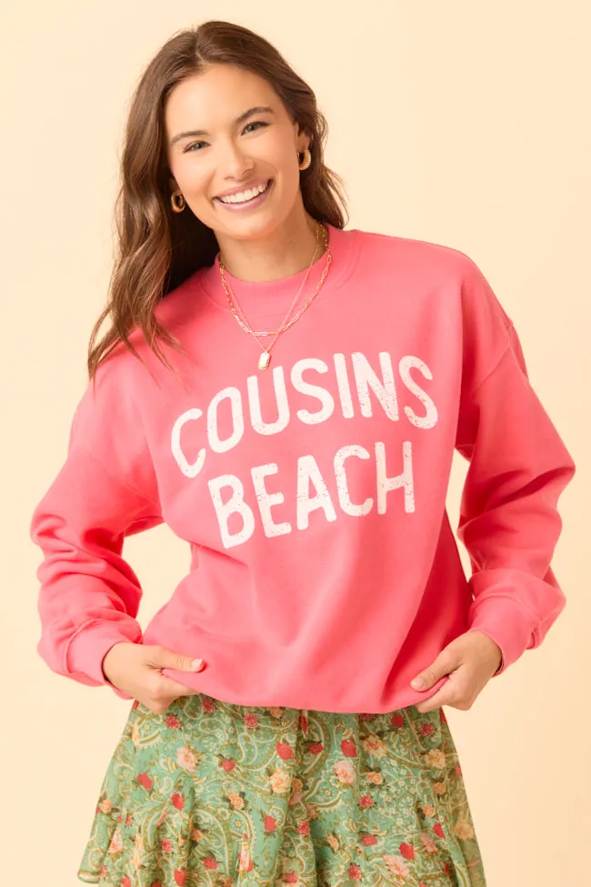 Cousins Beach Light Red Graphic Sweatshirt Relaxed Look slow life