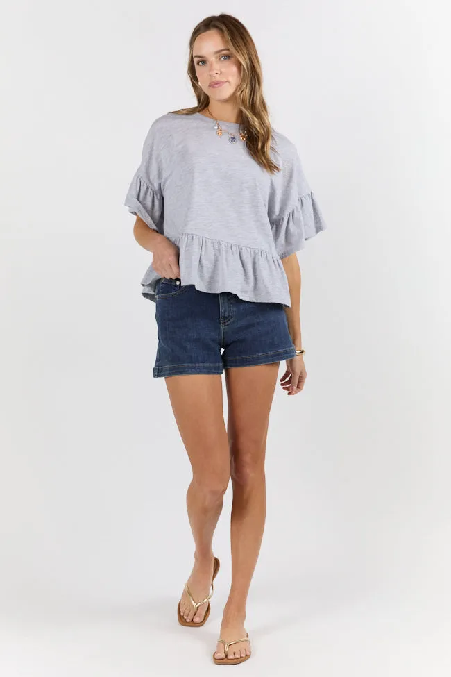 Perfect Grey Knit Ruffle Hem Tee SALE MultiDirectionalFlex