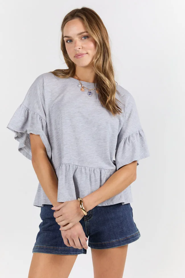 Perfect Grey Knit Ruffle Hem Tee SALE HighElasticity