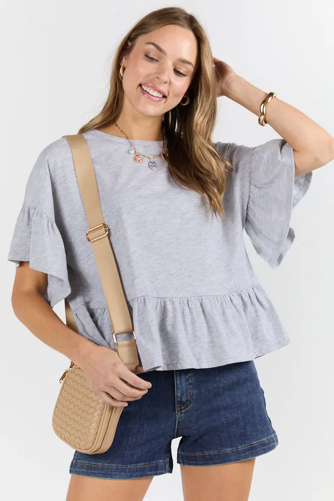 Perfect Grey Knit Ruffle Hem Tee SALE LowBulkFabric