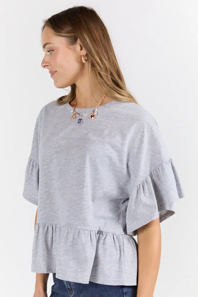 SmoothEdging Perfect Grey Knit Ruffle Hem Tee SALE