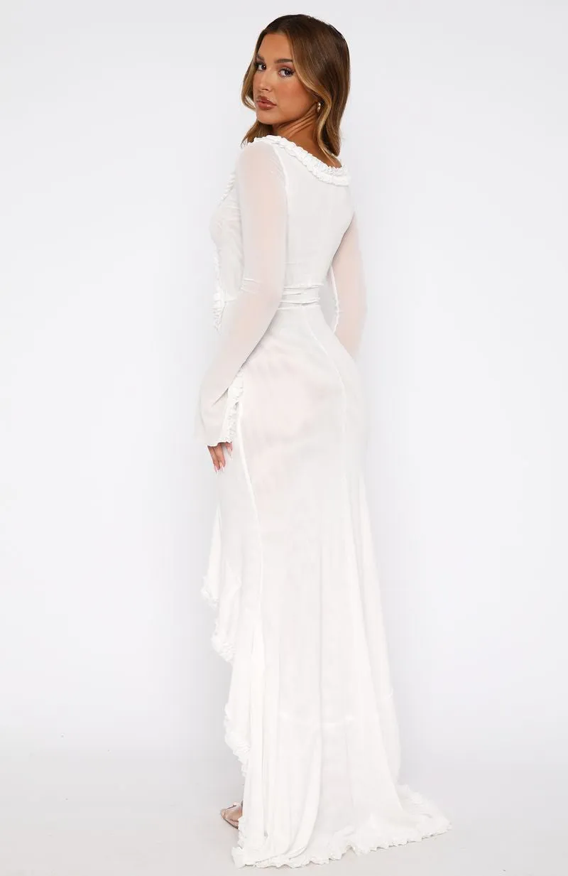 Neutral-Shade It Takes Time Long Sleeve Mesh Maxi Dress White