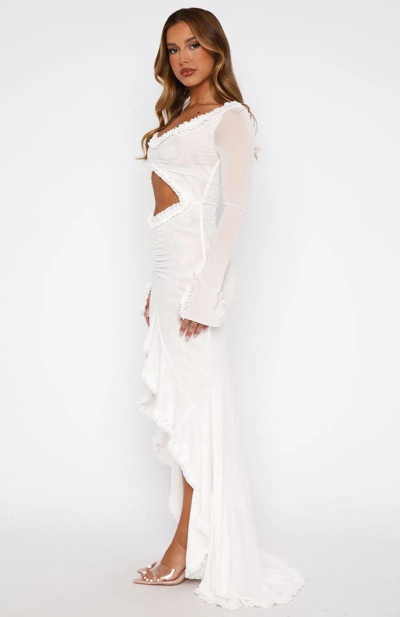 It Takes Time Long Sleeve Mesh Maxi Dress White Fresh Palette Luxurious Feel
