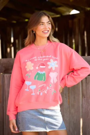 Casual dress Creative Flow It's The Most Wonderful Time Of The Year Light Red Graphic Sweatshirt